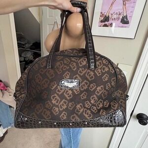 Y2K 2000s Kathy Van Zeeland Tan and brown shoulder weekender travel bag